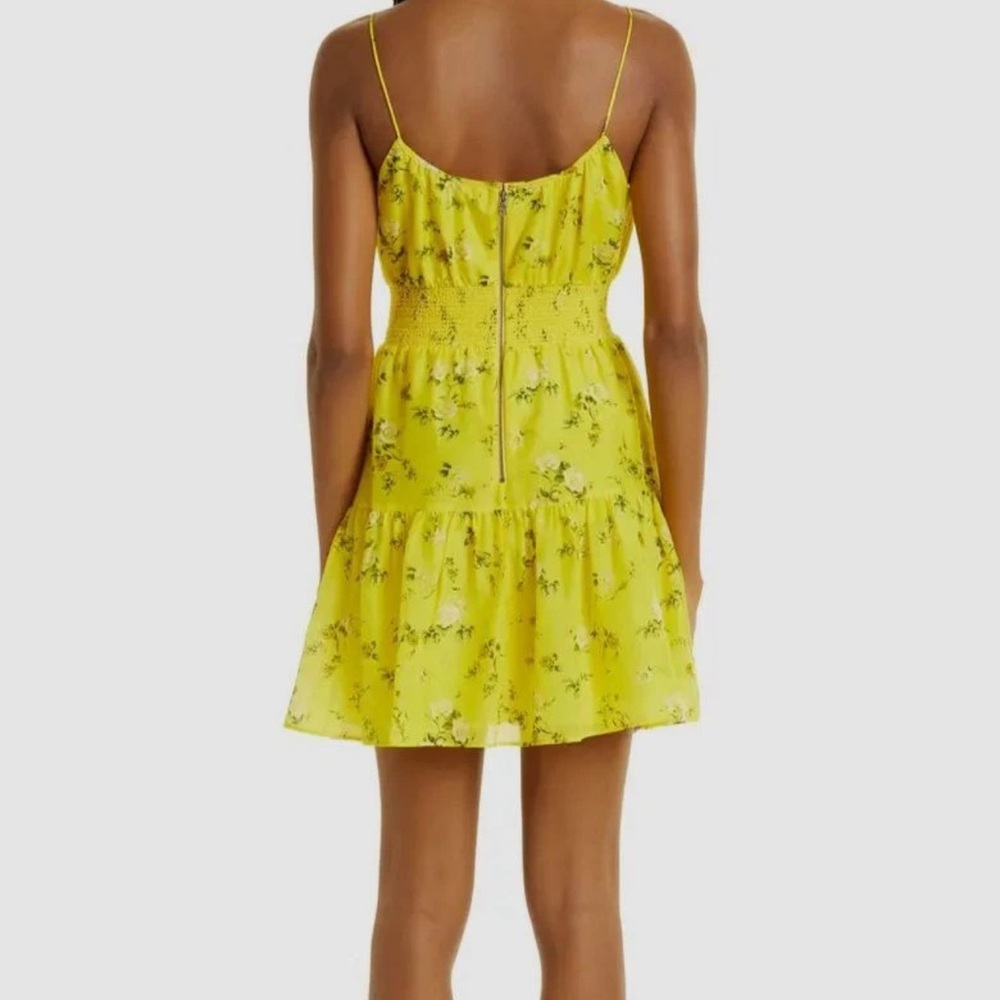$395 Alice + Olivia Womens Yellow Smocked Waist Floral Cotton & Silk Dress Sz 10 - Picture 2 of 8
